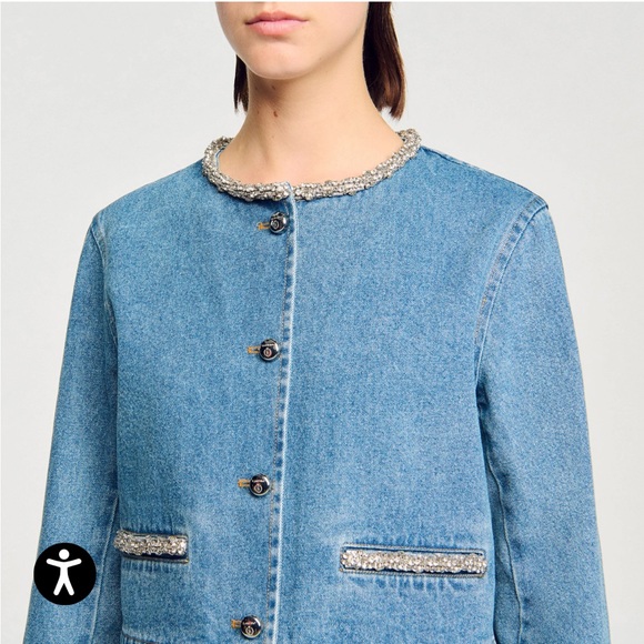 Sandro Rhinestone Denim Jacket - Picture 4 of 6